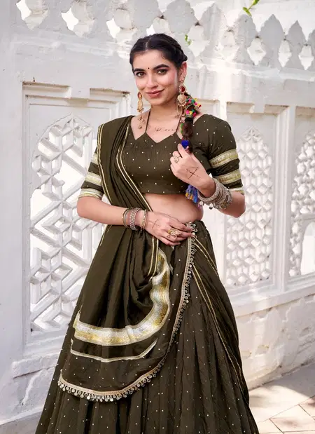 Dark Green Colour Sakhi Pure Chanderi With Zari Weaving Work Lehenga With Blouse And Dupatta Lnb1664
